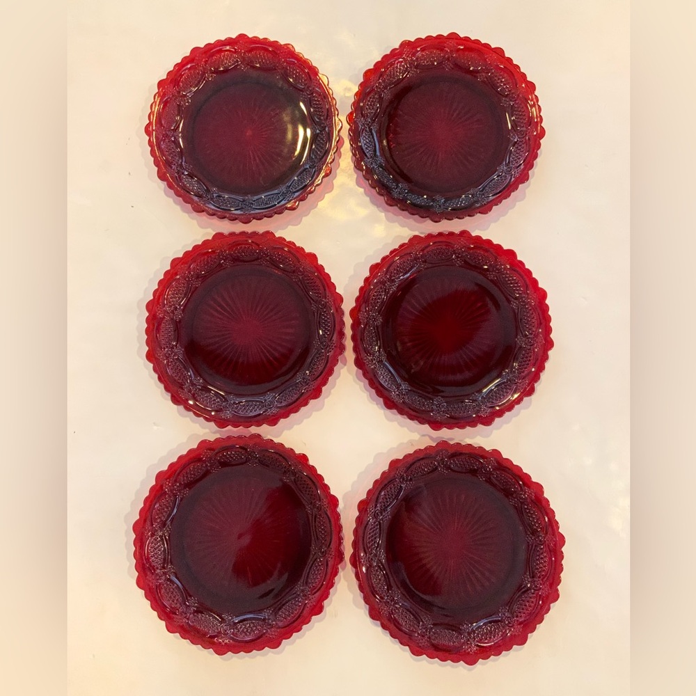 Vintage Avon 1876 Cape Cod Ruby Red Salad Dessert Plates 7.5” Set Of 6